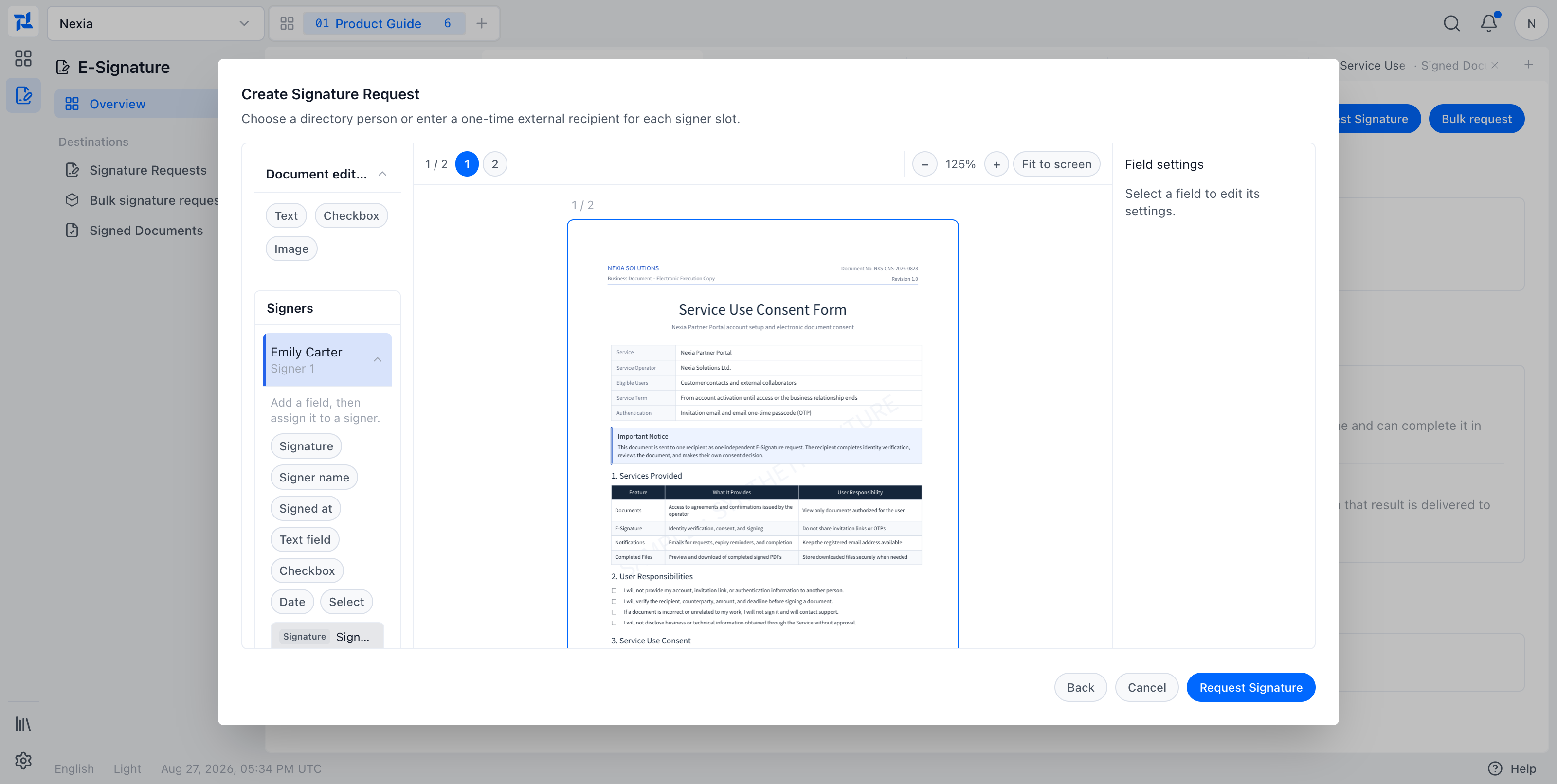 Exact request PDF with fields assigned to Emily Carter
