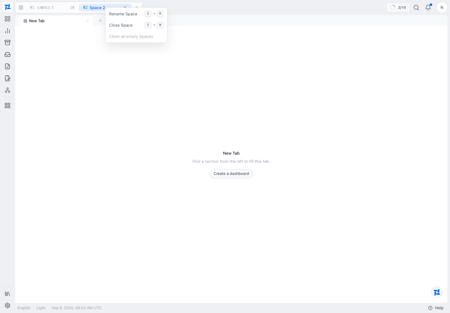 Rename Space in the Space context menu